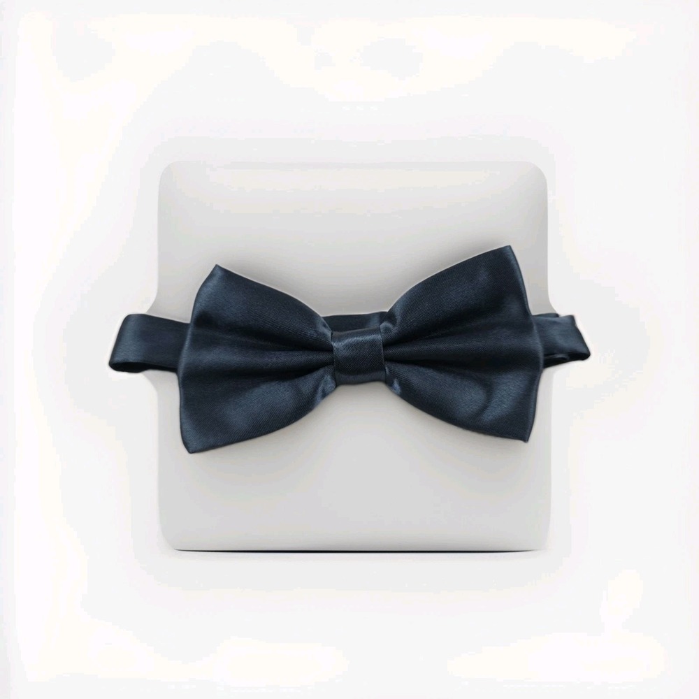 Mens Navy Solid Pre-Tied Satin Bow Tie Blue / Grey Adjustable Holiday Wedding‎